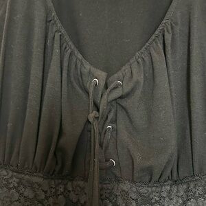 Black Lace-Trim Tunic Top with Drawstring